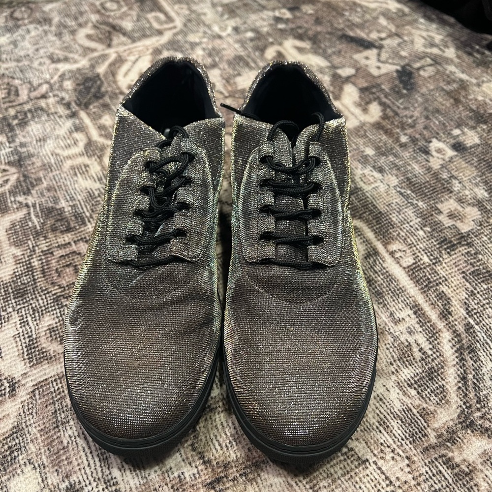 Stuart Weitzman Metallic Silver Shimmer Lace-Up Sneakers
